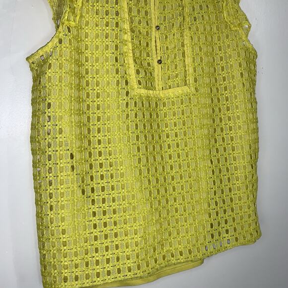 Banana Republic Geo Lace Ruffle Top Bright Celery Yellow Women Top Blouse Size L - Picture 4 of 13